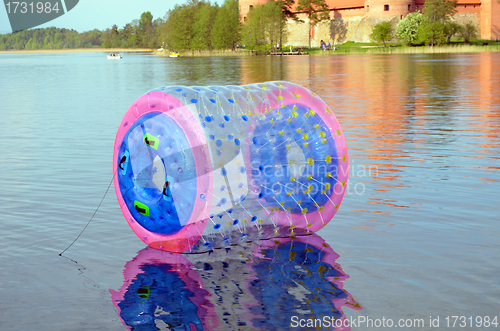 Image of Zorb air bubble on Lake Galve water Trakai Castle 