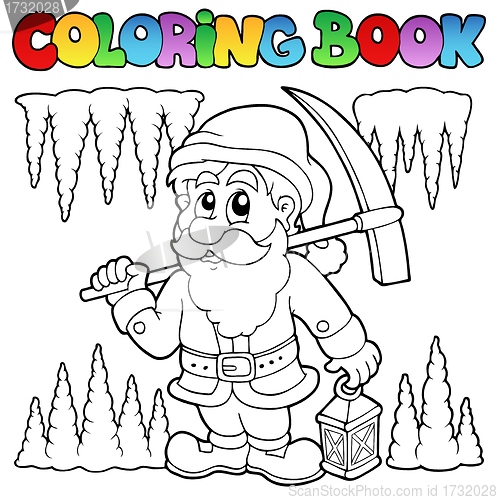 Image of Coloring book cartoon dwarf miner
