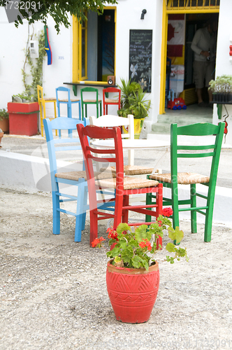 Image of Greek Island cafe setting Plaka Milos Cyclades