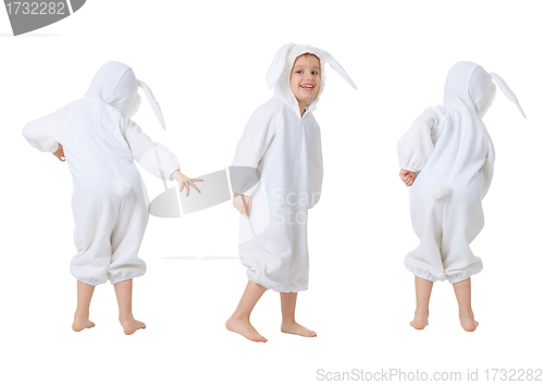 Image of Dancing happy baby in a rabbit suit