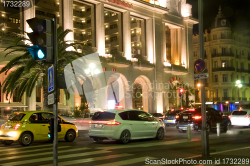 Image of Promenade de Anglais casino boulevard cars night Nice France