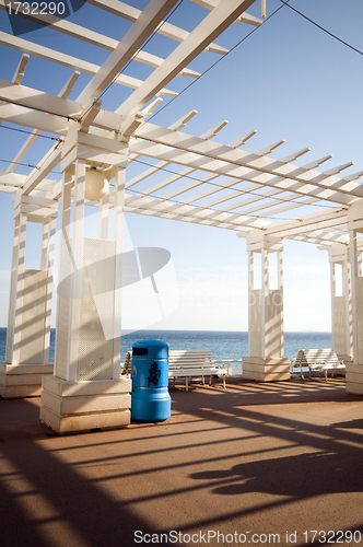 Image of gazebo shade structure seafront promenade de Anglais Nice France