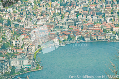 Image of View from Monte Generoso down to Lugano and its lake in Switzerl