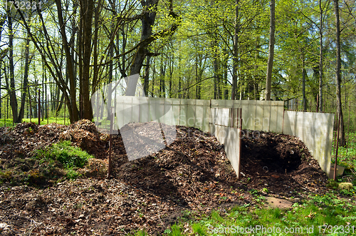 Image of compost in garden. fertile organic waste leaves 