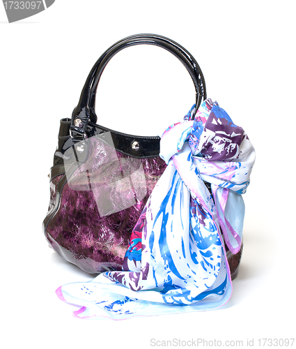 Image of Vibrant Leather Ladies Handbag with Handkerchief