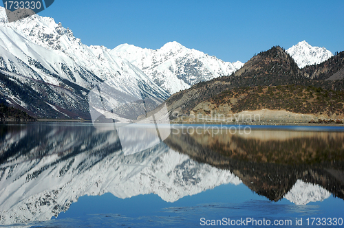 Image of Landscape of snow-capped mountains
