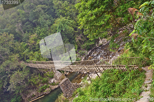 Image of Wooden Bridge in the forest Guilin mountains, China
