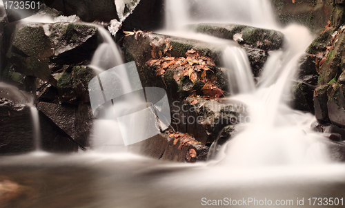 Image of Waterfall on the rocks into the forest