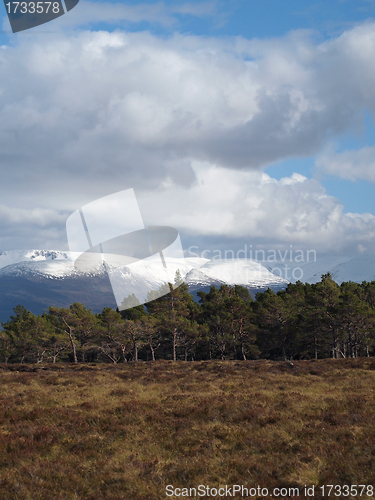 Image of Snow covered Cairngorms summits,Scotland in may