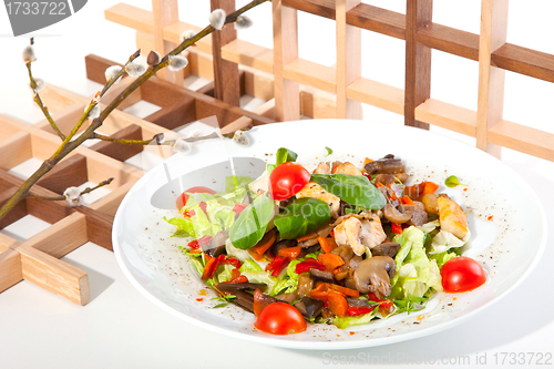 Image of salad with mushrooms and chicken