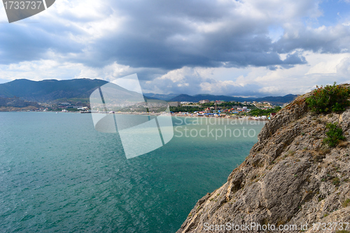 Image of Panorama. Black sea in Sudak city