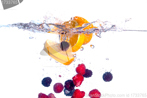 Image of Fresh Fruit Falls under Water with a Splash
