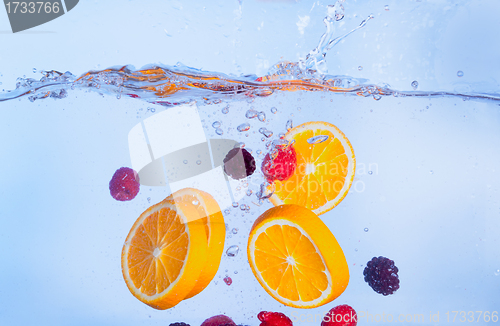 Image of Fresh Fruit Falls under Water with a Splash