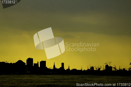 Image of german hamburg city evening skyline zombie green look