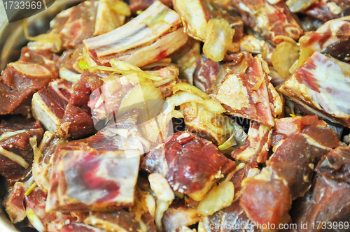 Image of marinated liver, kidneys, lungs meat shashlik