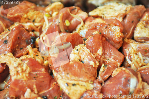 Image of marinated pork meat shashlik