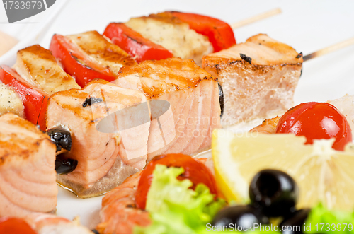 Image of grilled salmon and shrimps