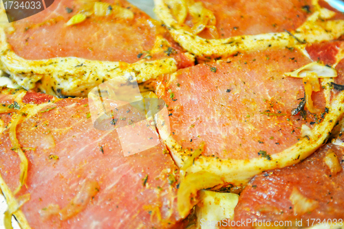 Image of marinated pork meat shashlik