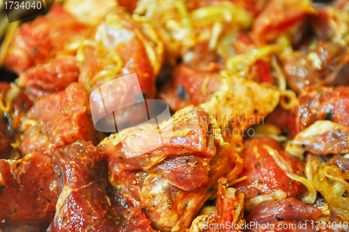 Image of marinated pork meat shashlik