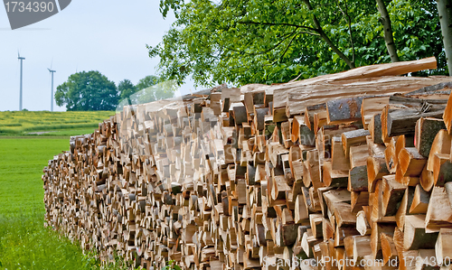 Image of fuel-wood and wind-wheels