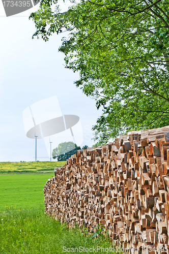 Image of fuel-wood and wind-wheels