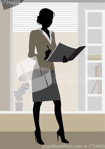 Image of Businesswoman silhouette in office