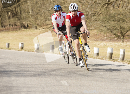 Image of Cyclists Riding On A Country Road