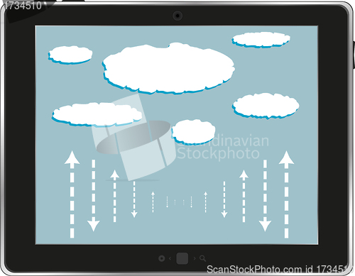 Image of computer tablet with cloud isolated on white