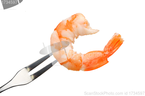 Image of peeled shrimp on a fork