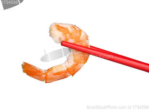 Image of peeled shrimp in a chopstick