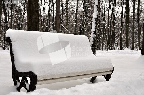 Image of snow covered bench