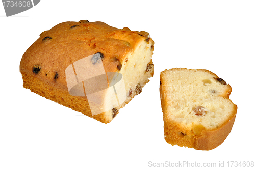 Image of cut fruitcake with raisin