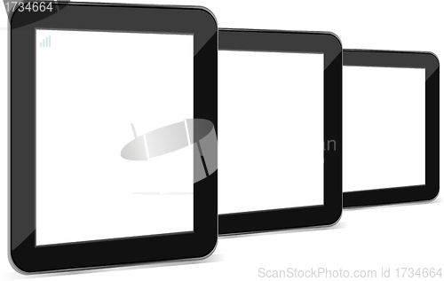 Image of tablet pc with empty white screen and black frame
