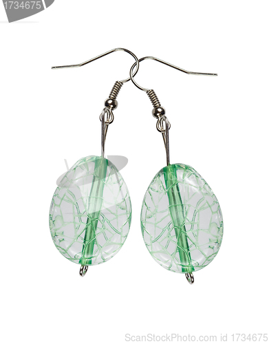 Image of Earrings in transparent green glass on a white background