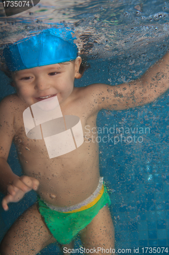 Image of Happy toddler jumping in the pool