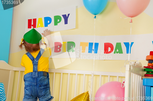 Image of Little girl prepare for birthday party