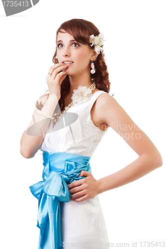 Image of Thoughtful bride in dress