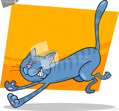 Image of running blue tabby cat