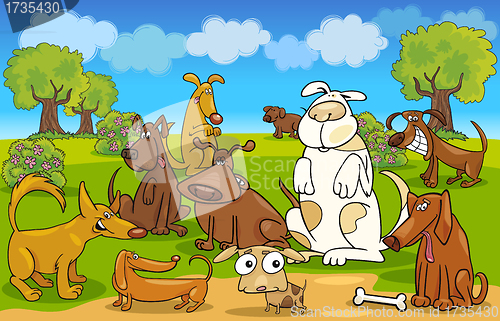 Image of Cartoon dogs on the meadow