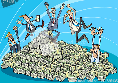Image of Happy businessmen and heap of money