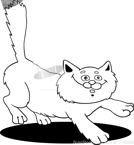 Image of running fluffy cat fot coloring