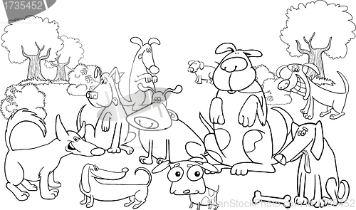 Image of Cartoon dogs on the meadow for coloring