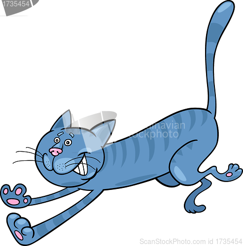 Image of running blue tabby cat