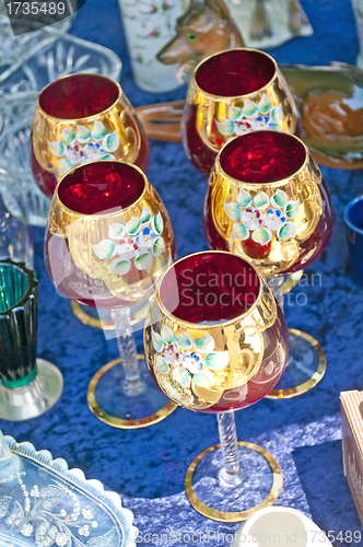 Image of bric-a-brac market with wine glasses