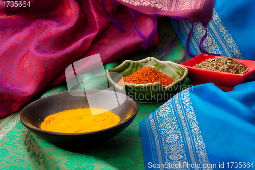 Image of Indian fabric and spices
