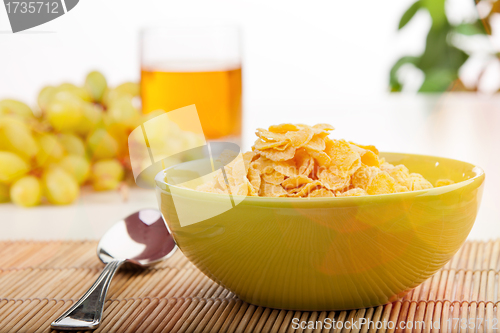 Image of Breakfast with corn flakes close-up