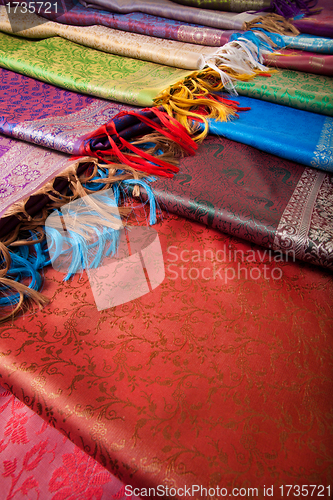 Image of Different beautiful fabrics with fringe