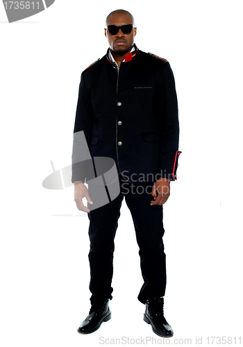 Image of Fashionable african male dressed in black attire