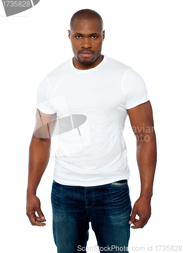 Image of Portrait of casual muscular african young man