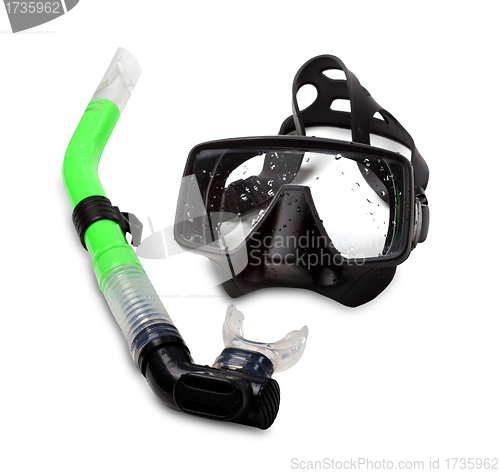 Image of Diving mask and snorkel on white background